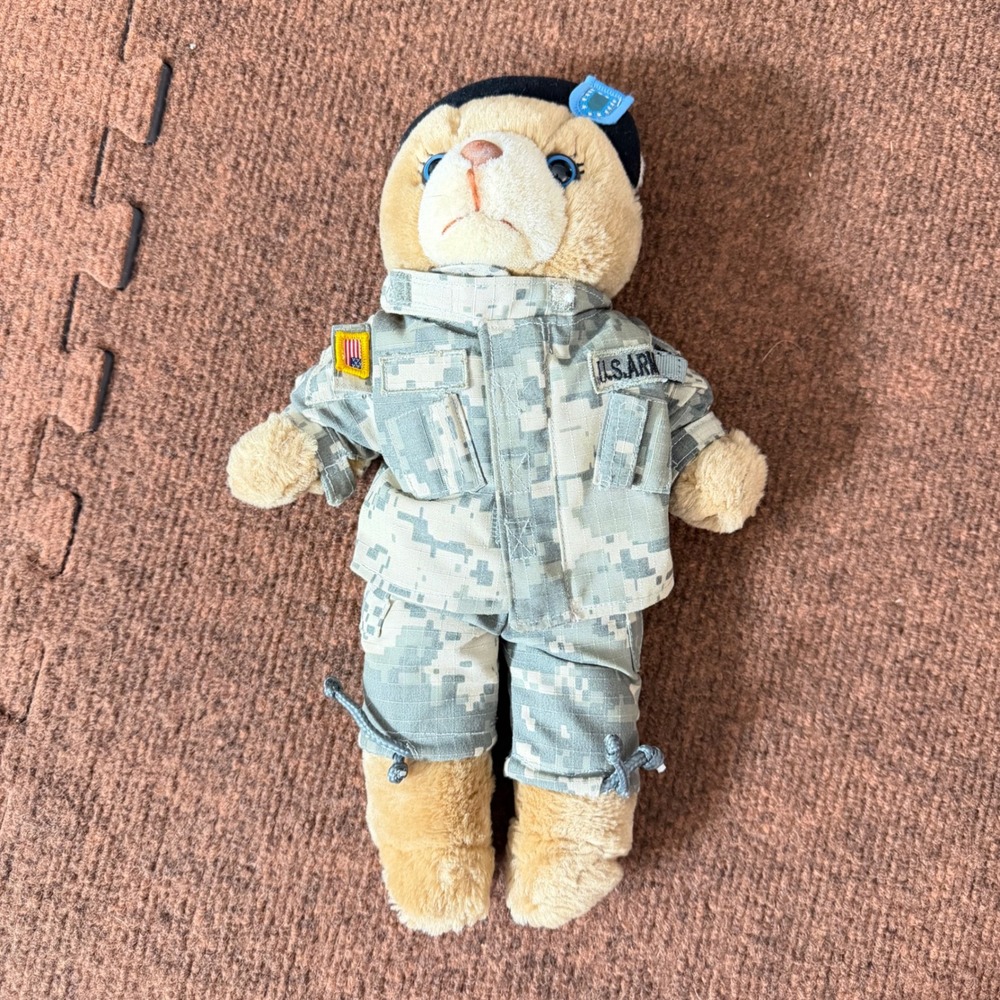 US Army Military Teddy Bear Plush Digital Camo ACU Uniform Black Beret 11"